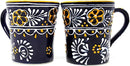 Encantada Handmade Hand-Painted Authentic Mexican Pottery Mugs (2-Pack, Blue Helecho) by CozyNest Decor