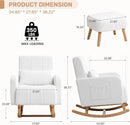 Rocking Chair with Ottoman, Upholstered Nursing Glider Rocker with High Backrest and Side Pocket, Comfy Reading Chair with Solid Wood Legs for Nursery/Living Room/Bedroom White by TinyTreasures Baby Boutique