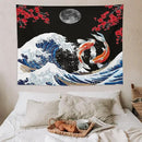 Houselerax Japanese Koi Fish Tapestry, Yin Yang Big Wave Red Cherry Blossom Tapestries Wall Hanging for Bedroom Living Room Office Decor 80"x60" by CozyNest Decor