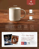famiware Coffee Mug Set for 4, Star 12 oz Catering Mugs Cup Set with Handle for Coffee, Tea, Cocoa, Milk - Ceramic Stoneware Drinkware Set, Cappuccino White by CozyNest Decor