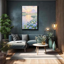 The hydrangea scenery all over the lake at sunset is suitable for posting in the living room bedroom office landscape poster wall painting by CozyNest Decor