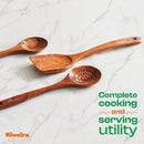 Riveira Set of 3 Dark Teak Spoons for Cooking - Wooden Kitchen Utensil Set - Non-Toxic Cooking Utensils - Wooden Spatula for Cooking - Teak Wood Utensils for Non-Stick Cookware by CozyNest Decor