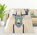 HGOD DESIGNS Deer Throw Blanket Deer Dressed up Like Cool Hipster Blanket Super Soft Flannel Throw Blanket Lightweight Plush Fuzzy Bed Blanket for Bedding Sofa and Travel 40"X50" by CozyNest Decor
