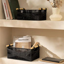 LA JOLIE MUSE Wicker Storage Baskets for Organizing, Recyclable Paper Rope Basket with Wood Handles, Decorative Hand Woven Basket Organizers for Makeup Books Shelves Living Room, Black, Set of 2 by GreenHaven Gardens