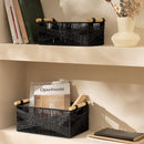 LA JOLIE MUSE Wicker Storage Baskets for Organizing, Recyclable Paper Rope Basket with Wood Handles, Decorative Hand Woven Basket Organizers for Makeup Books Shelves Living Room, Black, Set of 2 by TinyTreasures Baby Boutique