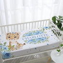 Personalized Nursery Crib Bedding Set: Custom Name Blue Floral 5 Piece Baby Crib Sets with Leopard Theme - Toddler Double Layer Blanket Set, Comfortable Crib Bed Sheets for Baby Grils by TinyTreasures Baby Boutique