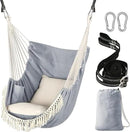 Chihee Hammock Chair Hanging Swing 2 Pillows Included,Strong Webbing Straps and Hooks for Easy Hanging Soft Cotton Hanging Chair Side Pocket Tassel Chair Comfort Indoor Outdoor Light Grey by GreenHaven Gardens