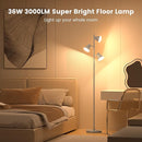 36W LED Tree Floor Lamp, Dimmable Tall Standing Lamp with Remote & Touch Control, 4 Color Temperatures Bright Floor Lamp, 3 Rotatable Light Modern Floor Lamps (Silver Gray) by CozyNest Decor