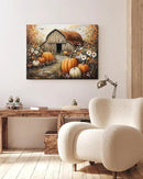 Autumn Pumpkin Barn Framed Wall Art Decor, Moody Fall Decor Rustic Country Landscape Picture Print for Farmhouse Decor,Thanksgiving Decorations Country Canvas Wall Art, Ready to Hang by CozyNest Decor