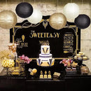 Paper Lanterns Decorative, Black Gold Hanging Round Chinese Lanterns with Lights for Graduation Anniversary Birthday Party 12 LED Light Pack of 12 by CozyNest Decor