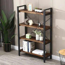 Solid Wood Bookshelf, 4-Tier Rustic Vintage Industrial Etagere Bookcase, Open Metal & Wood Vintage Book Shelf, Retro Brown by CozyNest Decor