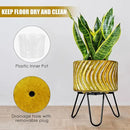 Harvest Land Plant Pots with Stand, Set of 2 Large Modern Planters Metal Tall Handmade Flower Pots with Drainage Holes Indoor Outdoor,Gold by CozyNest Decor