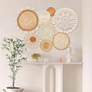 Boho Wall Basket Decor Set of 8 - Flat Woven Basket Wall Hanging Decor,Round Tassels White Macrame Tapestry Wall Decor Art,Handmade Rattan Wicker Seagrass Home Wall Baskets Decor（Boho Classic) by CozyNest Decor