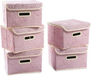 PRANDOM Foldable Storage Boxes with Lids [5-Pack] Fabric Decorative Storage Bins Cubes Organizer Containers Baskets with Cover Handles Divider for Bedroom Closet Living Room Pink 9.8x7.9x6.7 Inch by TinyTreasures Baby Boutique