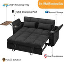 66" Multi-Functional Pull-Out Sofa Bed with Hidden Side Table, Storage Armrests, Built-in Charging Port, Spring Mattress, Solid Wood Frame – Ideal for Small Spaces, Easy Assembly by CozyNest Decor