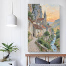 Small town scenery poster on the bank of the mountain stream is suitable for living room bedroom and office natural oil painting poster by CozyNest Decor