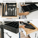 Premium Silverware, Flatware and Utensil Organizer for Kitchen Drawers, Food-Safe Contract Grade, Expandable from 10.5 to 19 In, Black Bamboo by CozyNest Decor