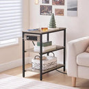 HOOBRO End Table with Charging Station, Simple Rustic Side Table with 3-Tier Storage Shelf, Narrow Nightstand for Small Spaces, for Living Room, Industrial Design, Greige and Black BG149UBZ01 by CozyNest Decor