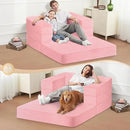 Folding Bean Bag Chair for Adults,3-in-1 Bean Bag Couch Faux Fur Floor Sofa Large Beanbag Convertible Bean Bag Sofa Bed with Pillow in Bedroom,Living Room,Apartment(Twin,Pink) by CozyNest Decor