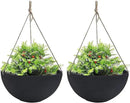 LA JOLIE MUSE Hanging Planters for Outdoor Plants, Large Hanging Planter with Drain Holes, Black Hanging Flower Pots (13.2 Inch, Set of 2)