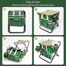 Garden Tool Set, 10 Piece Kit with Heavy Duty Folding Stool, Detachable Storage Tote Bag, Stainless Steel Tools, Gifts for Women Men Green by GreenHaven Gardens