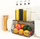 Fruit Bowl, Stackable Wall Mounted Fruit Basket of Smooth Wood Lid with 4 Banana Hanger Hooks, Metal Kitchen Counter Organizer for Snack, Fruit and Vegetable Storage, 11.8 * 7.9 * 8.5 Inches by CozyNest Decor
