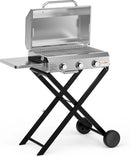 BBQ Gas Grill 3-Burner with Foldable Cart & Side Table, Portable Propane Grill with Lid for Outdoor Patio Backyard Barbecue Camping Tailgating RV Trip, Stainless Steel, GS308 by GreenHaven Gardens