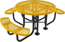 Heavy-Duty Portable Outdoor Picnic Table with Umbrella Hole, Expanded Metal Patio Dining Furniture Made in America (46" Round Top, Yellow) by CozyNest Decor
