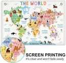 World Map Banner Playroom Decor Wall Hanging, Playroom Wall Decor Educational Banner Flag, Cute Cartoon Animal Wall Flag Nursery Bedroom Toddler Room Decor Classroom Decorations, Banner for Room by TinyTreasures Baby Boutique