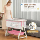 Baby Bassinet Bedside Sleeper for Baby,Bedside Bassinet with Wheels and Storage Basket, 6 Height Adjustable Bedside Crib(Upgrade Pink) by CozyNest Decor