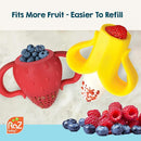 RaZbaby Fruitique Fruit Feeder One-Piece Baby – Larger Opening for Refilling & Fits More Fresh/Frozen Fruit for Teething Relief, Easy to Hold, Safer Design, BPA-Free, Dishwasher Safe - Strawberry by TinyTreasures Baby Boutique