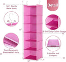 MAX Houser 6-Shelf Hanging Closet Organizer, Hanging Storage Shelves with 2 Sturdy Hooks Space-Saving for Bedroom, Foldable (Pink)