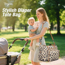 Diaper Bag Tote, Large Baby Diaper Bags for Travel, Hospital Bag for Labor Delivery with Pacifier Case, Changing Pad, Shoulder Strap, Leopard Print by TinyTreasures Baby Boutique