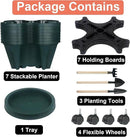 Vertical Planter 7 Tier Stackable Planters Garden Planters Strawberry Herb Flower and Vegetable Planter Indoor Outdoor Gardening Pots with Removable Wheels and Tools by GreenHaven Gardens