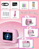 Kids Instant Print Camera Selfie Function - Front Rear Dual Kid Camera with 1080P Video for Girls Ages 3-12, Toddler Portable Travel Print Digital Camera for 3 4 5 6 7 8 9 10 11 12 Year Old Pink by TinyTreasures Baby Boutique