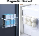 Magnetic Basket for Fridge, Magnetic Fridge Basket, Foil and Plastic Wrap Organizer with 4 hooks, Laundry Room Organization for Dryer Ball, Cling Film, Mail, Umbrella, White, 2 Pack by CozyNest Decor