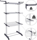Bigzzia Clothes Drying Rack Folding Drying Rack Clothing 4 Tier Clothes Horses Rack Stainless Steel Laundry Drying Rack with Two Side Wings Grey by TinyTreasures Baby Boutique