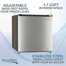 RecPro 1.7 Cu Ft 12V RV Refrigerator | Compact Fridge with Reversible Door, 2L Bottle Door Storage, 7 Temp Settings | Eco-Friendly R600A, Leveling Feet, Wire Shelf | 19.5”H x 17.5”W x 19.8”D by CozyNest Decor