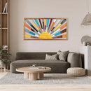 IARTTOP Large Boho Sun Wall Art Framed Wooden Art Wall Decor Rainbow Sun Rising On The Horizon Geometric Line Sunshine Wall Art for Living Room Bedroom Office 16"x32" by CozyNest Decor