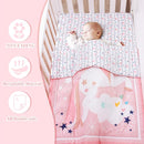 Cloele Pink Crib Bedding Set for Girls- 4 Piece Unicorns Baby Comforter Bed Set Includes Crib Skirt Quilt Fitted Sheet Toddler Pillowcase - Pink Soft Nursery Baby Bedding Set for Girls by TinyTreasures Baby Boutique