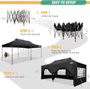 COBIZI 10x20 Pop Up Canopy Heavy Duty with 6 Sidewalls, Commercial Heavy Duty Pop Up Tent for Parties All Weather Waterproof and UV 50+ Wedding Tent with Roller Bag(Legs Upgraded),Black by GreenHaven Gardens