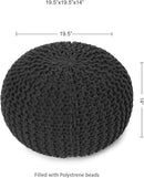 REDEARTH Round Pouf Foot Stool Ottoman - Cotton Hand Knitted Dori Pouffe - Cord Boho Home Décor - Stuffed Cable Poof for Living Room - Bedroom (19.5"x19.5"x14") - Dark Gray by CozyNest Decor