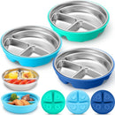 Nuogo 3 Pcs Stainless Steel Baby Suction Plates with Removable Silicone Shell 2-in-1 Metal Toddler Bowl Divided for Picky Eaters Kid Feeding Led Weaning Supply, Dishwasher Safe (Blue Series) by TinyTreasures Baby Boutique