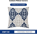 HWY 50 Navy Blue Decorative Throw Pillow Covers 18x18 Inch (1 Piece), Embroidered Cotton Farmhouse Cushion Cover Pillow Case for Sofa Couch Living Room Bed Bedroon, Floral Geometric by CozyNest Decor