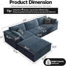 118" Cloud Couch Modular Sectional Sofa for Living Room,Modern Sofa with Deep Seat，L-Shape Boneless Couch with Ottoman,Comfy Upholstered Corduroy Couches for Apartment, Studio, Office,Bedroom，Blue by CozyNest Decor