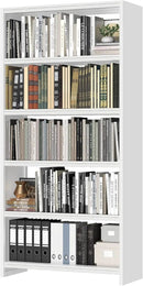 69" Tall Bookcase, 5-Tier Wide Bookshelf, Library Book Case with Display Shelf, Lightweight Metal Bookshelves, Industrial Book Shelf for Home, Office, Library, and School (White) by CozyNest Decor
