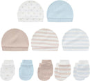 Baby Hat and Mittens Set Cotton Newborn Baby Hats Caps for Boys and Girls, 0-6 Months by TinyTreasures Baby Boutique