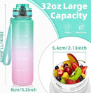 OLDLEY 32 oz Water Bottle, Motivational Water Bottle with Time Marker, Sports Water Bottle With Strap, Leakproof & BPA Free Large Water Bottles for School, Gym, Travel, Outdoor, Tritan,Green&Pink by CozyNest Decor