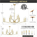 12 Light Gold Living Room Chandelier High Ceiling Foyer Candle Chandelier Large Modern Brass 44in Metal Chandeliers Hanging Light for Master Bedroom Dining Room Light Fixture Over Table by CozyNest Decor