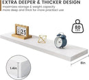 Floating Shelves 36 Inches Long - 8 Inch Deep Rustic Premium Solid Pine Wood for Storage - Farmhouse Wall Mounted for Living Room - Heavy-Duty Metal Bracket - 36" W x 8" D - Set of 2 - White Color by CozyNest Decor